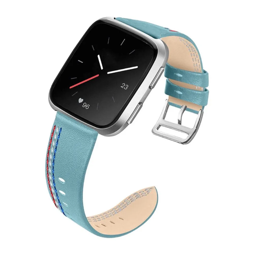 Fitbit Versa 2 / Versa Lite Cowhide leather stitching watch strap - Haze Blue