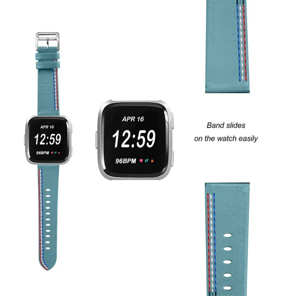 Fitbit Versa 2 / Versa Lite Cowhide leather stitching watch strap - Haze Blue