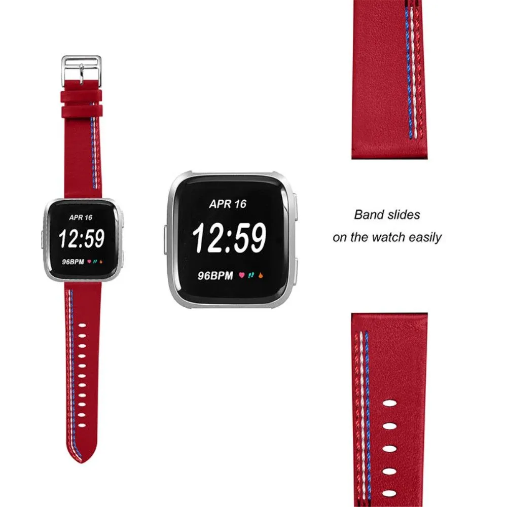 Fitbit Versa 2 / Versa Lite Cowhide leather stitching watch strap - Red