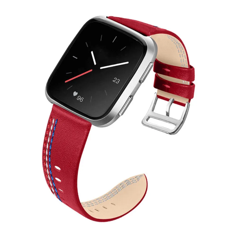 Fitbit Versa 2 / Versa Lite Cowhide leather stitching watch strap - Red