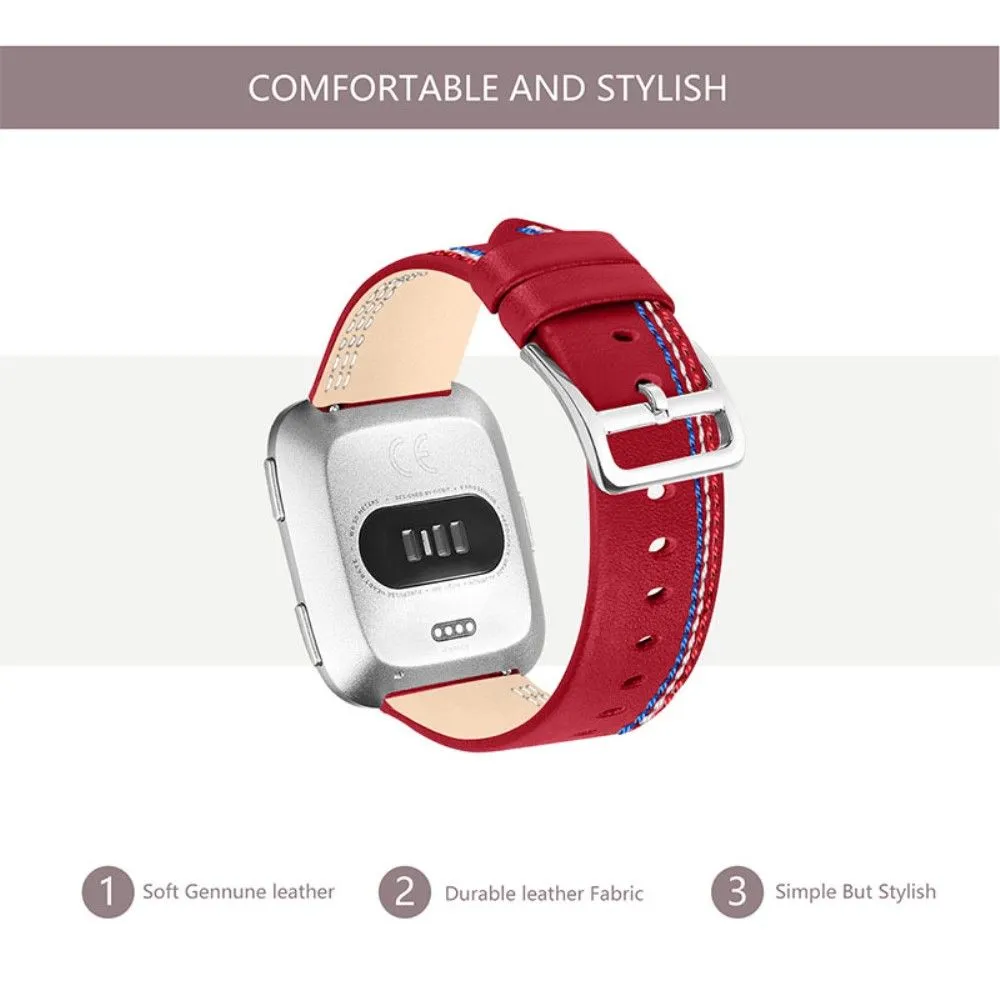 Fitbit Versa 2 / Versa Lite Cowhide leather stitching watch strap - Red