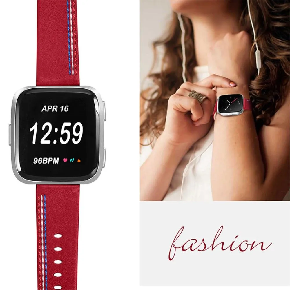 Fitbit Versa 2 / Versa Lite Cowhide leather stitching watch strap - Red