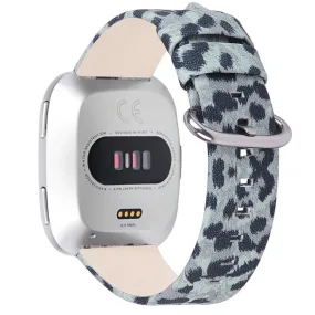 Fitbit Versa 2 / Versa Lite leopard texture genuine leather watch strap - Grey / Black