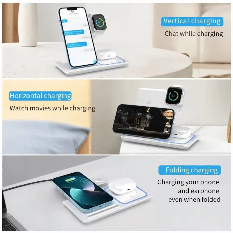 Foldable 3 In 1 Fast 15w QI Wireless Charging