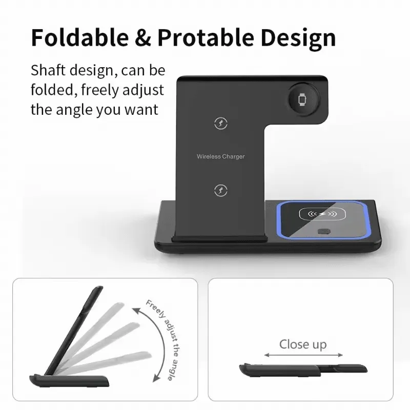 Foldable 3 In 1 Fast 15w QI Wireless Charging