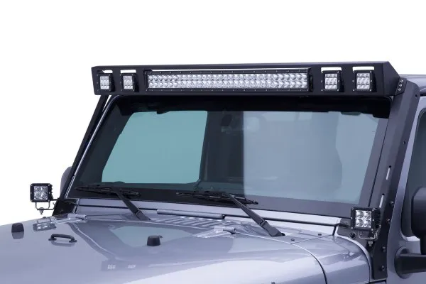 Go Rhino WLF Windshield Light Frame Jeep Wrangler (07-18) [30" Light Bar & Four 3" Cubes]