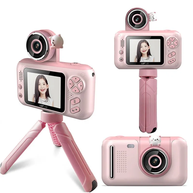 Handheld Camera Kids Camera Tripod 2.4‘’ HD Screen Children Digital Camera Video Recorder Toys for Kids Baby Girl Birthday Gift