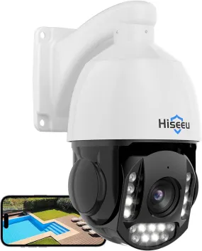 Hiseeu [360°&30X Optical Zoom] 5MP PoE PTZ Home Security Cameras, 360°Pan&90°Tilt Security Camera Outdoor&Indoor, APP Motion Alerts, SD Card Storage, Spotlight&Sound Alarm