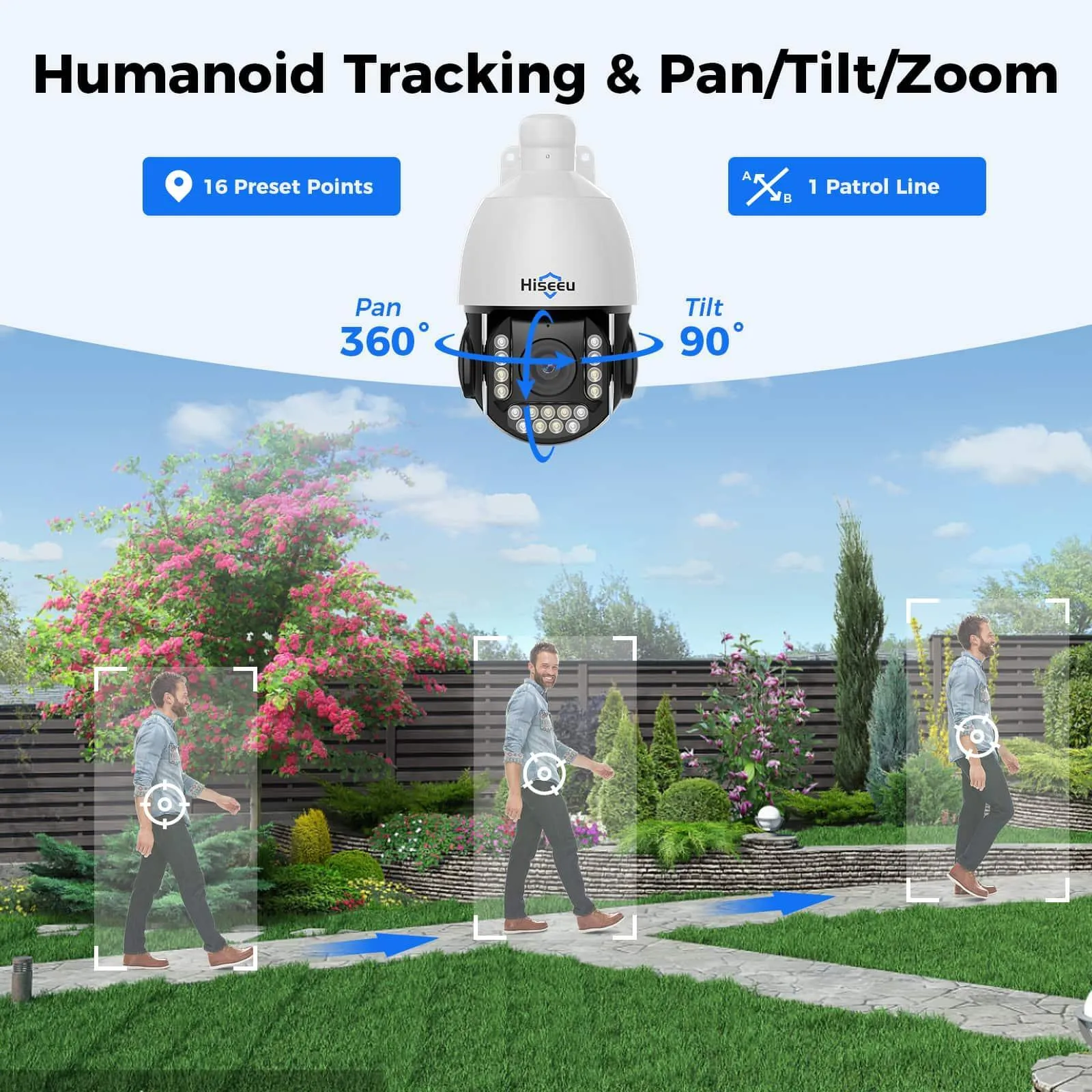 Hiseeu [360°&30X Optical Zoom] 5MP PoE PTZ Home Security Cameras, 360°Pan&90°Tilt Security Camera Outdoor&Indoor, APP Motion Alerts, SD Card Storage, Spotlight&Sound Alarm