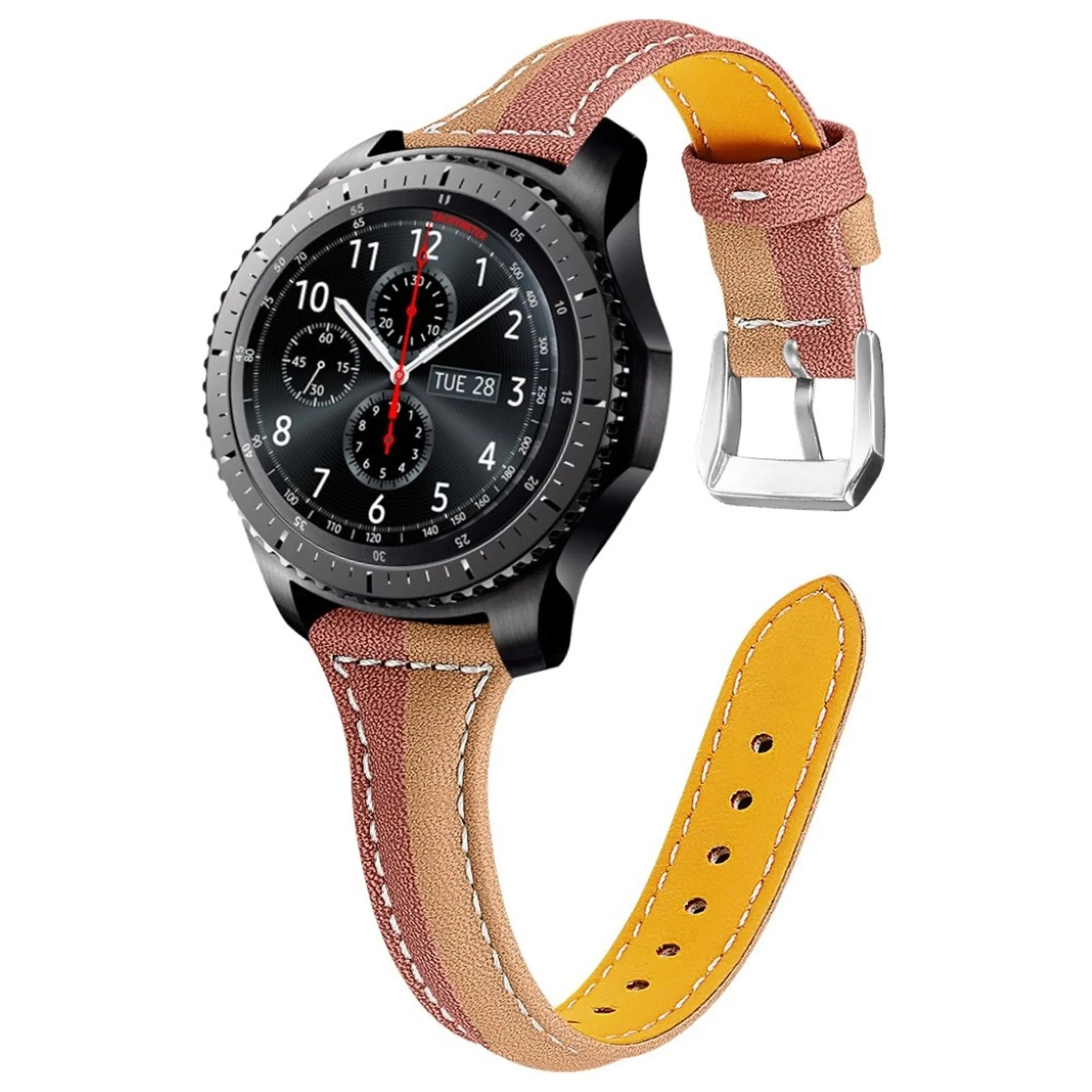 Huawei Watch GT 2 46mm/Amazfit GTR 47mm color contrast genuine leather watch band - Coffee / Brown