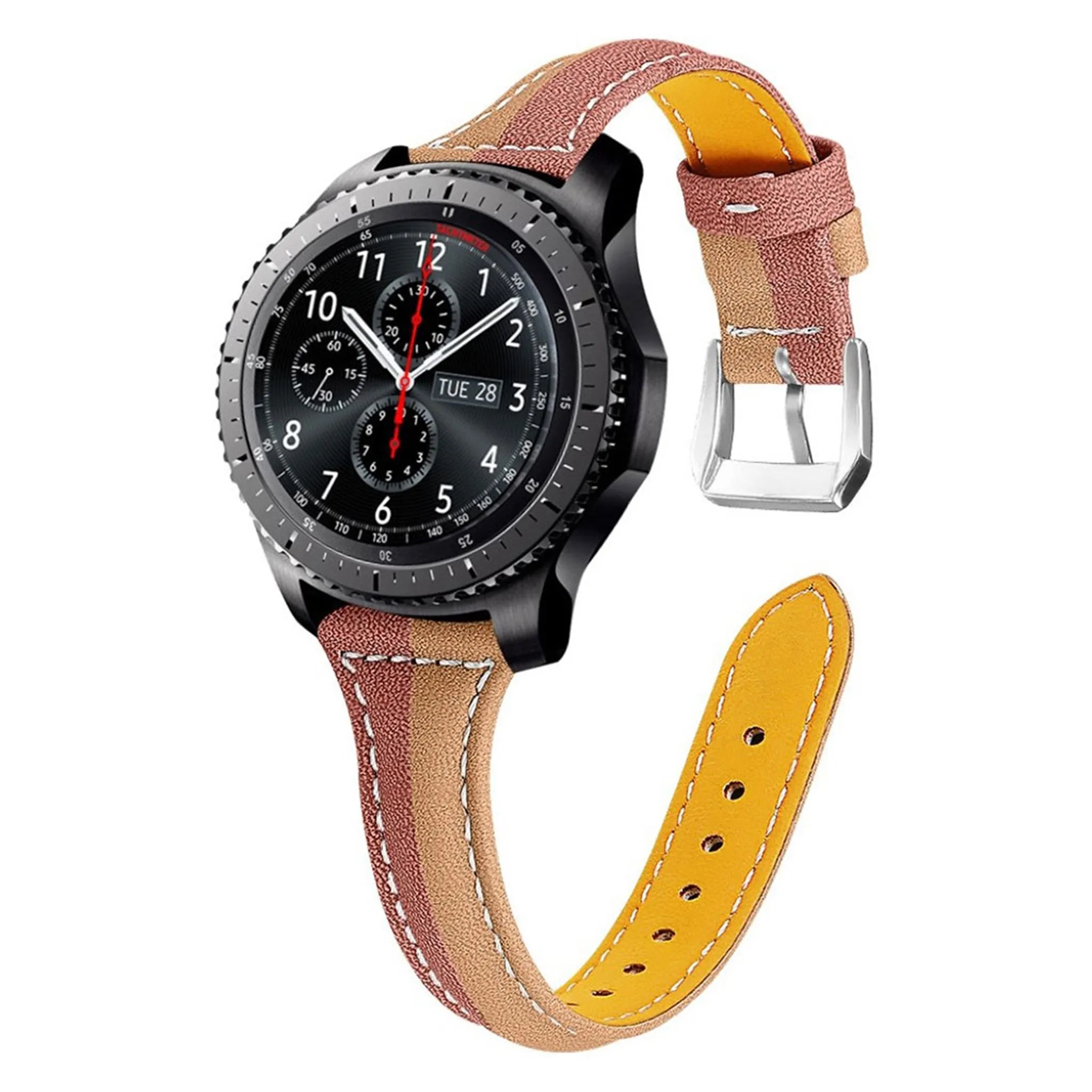 Huawei Watch GT 2 46mm/Amazfit GTR 47mm color contrast genuine leather watch band - Coffee / Brown