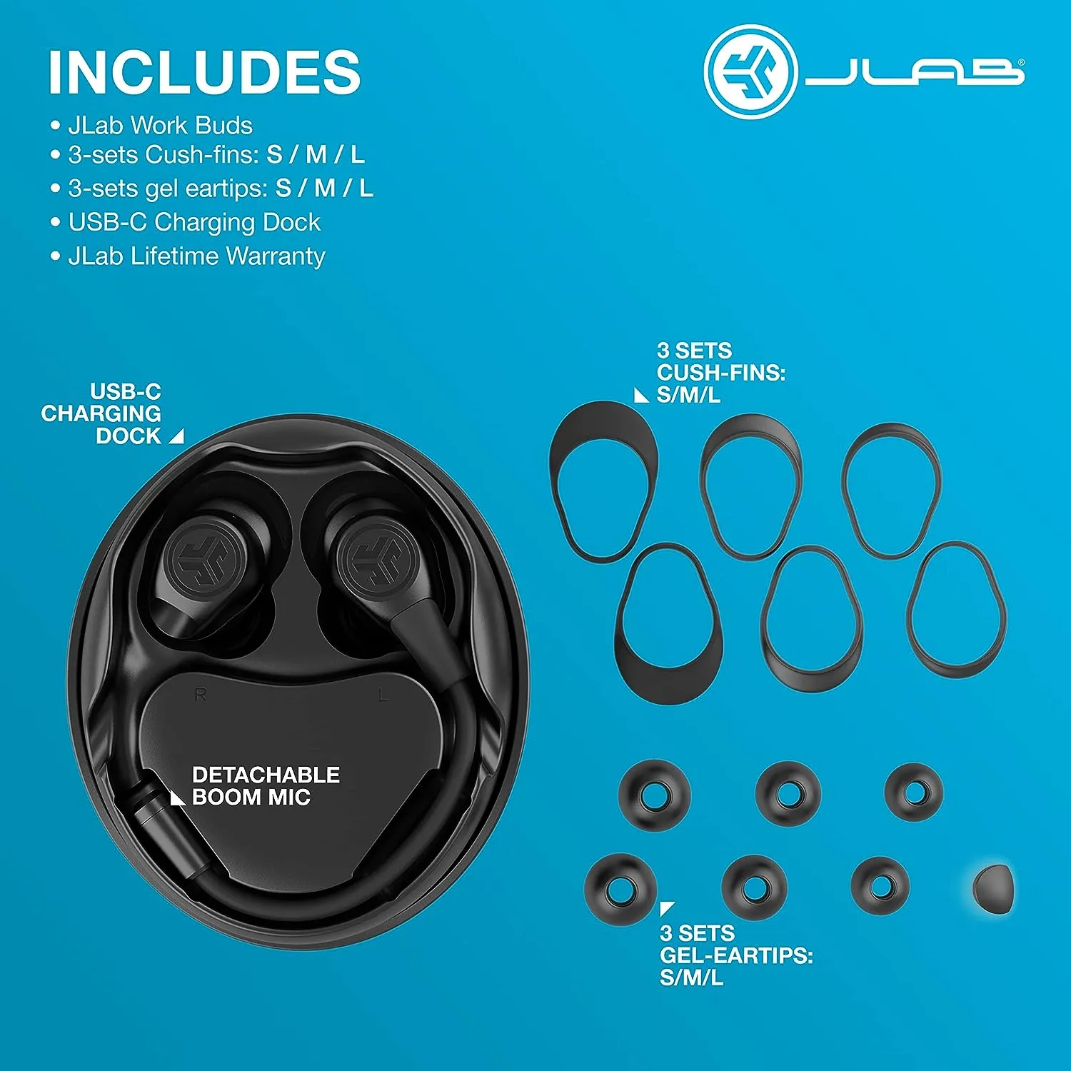 JLab Work Buds True Wireless In-Ear Headset with Boom Mic - Black