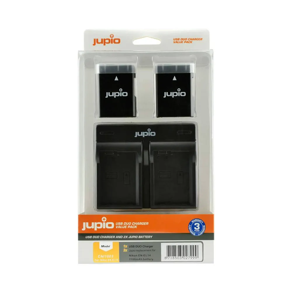 Jupio 2x Battery 1100mAh & USB Dual Charger Kit For Nikon EN-EL14/EN-EL14A