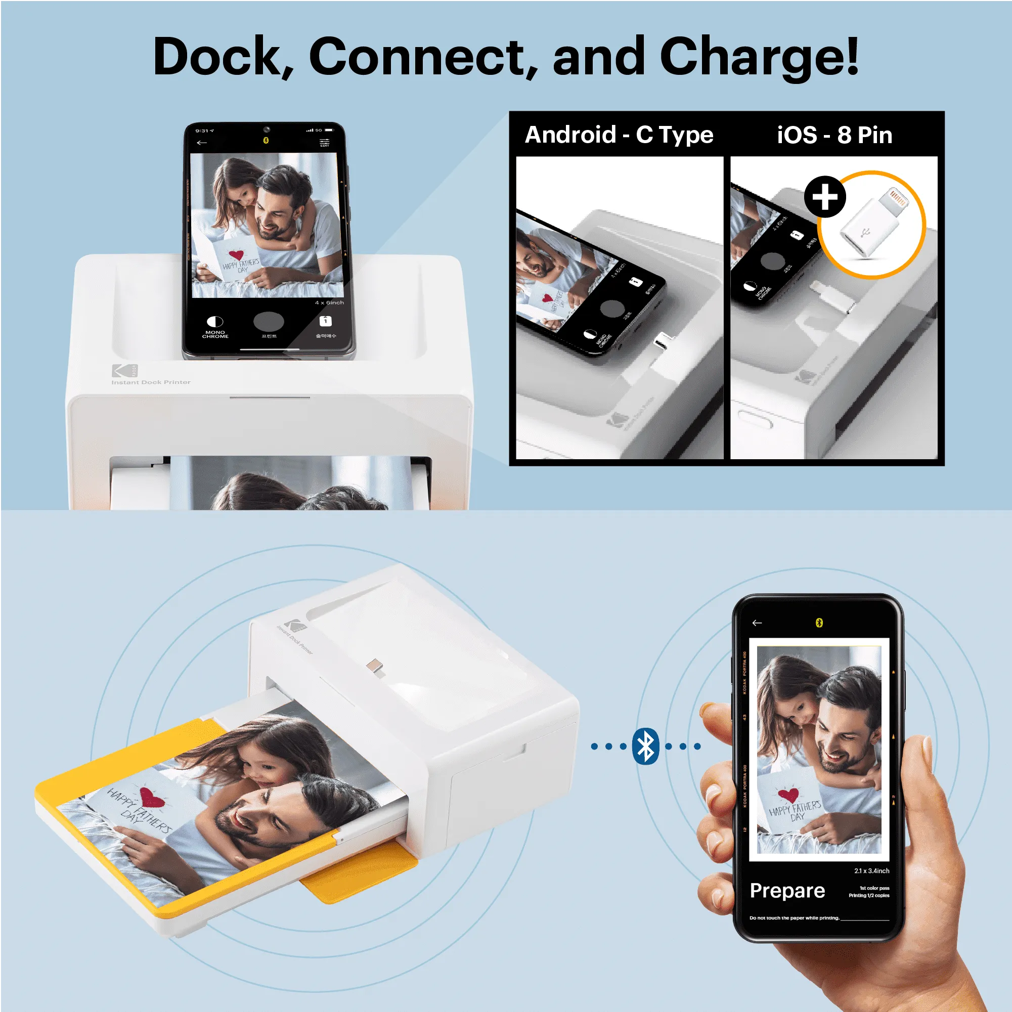 KODAK Dock Plus 4PASS Instant Photo Printer (4x6 inches)   90 Sheets Bundle