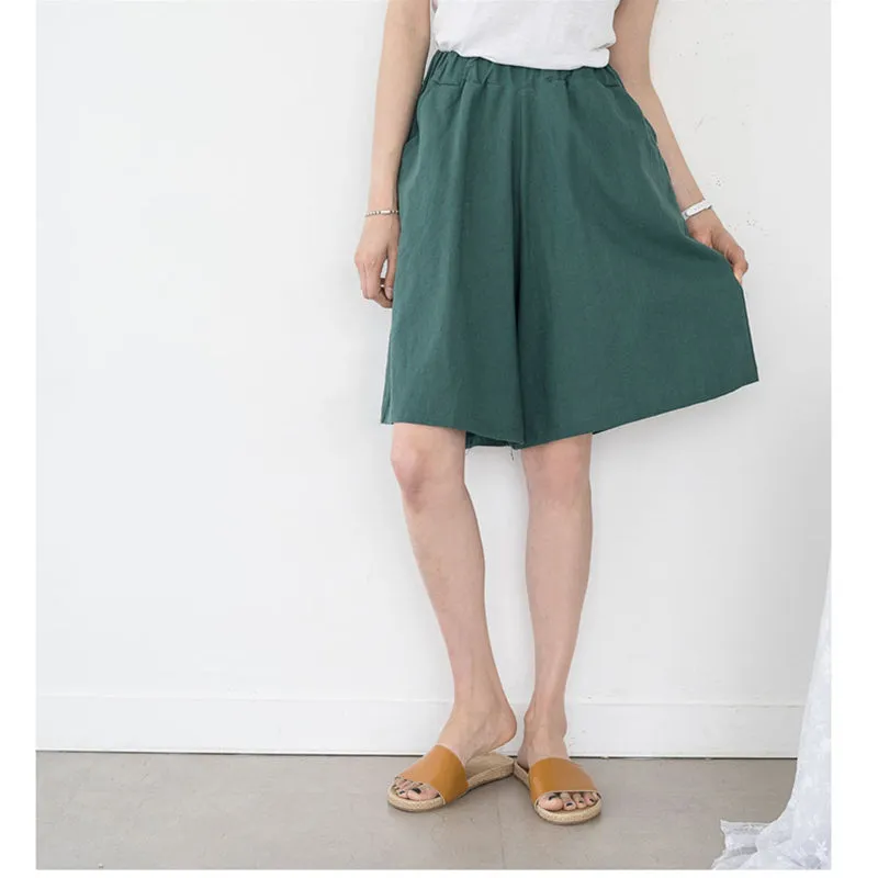 Lady Big Size Summer Shorts Women Wide Leg Trousers Elastic Waist Short Pants