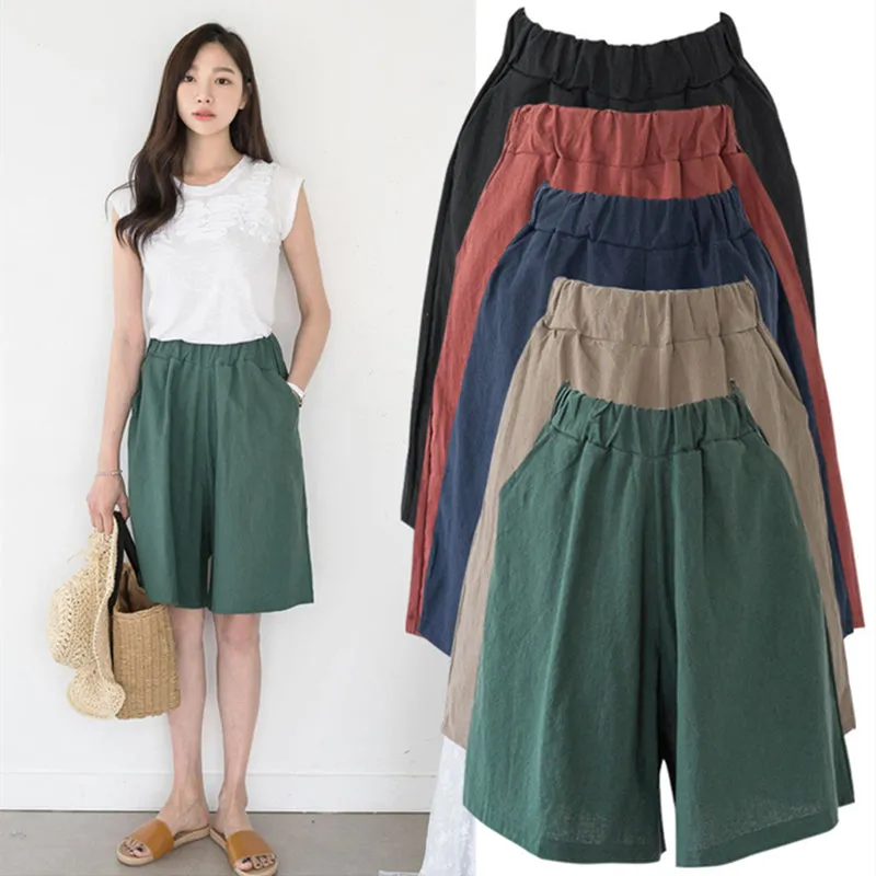 Lady Big Size Summer Shorts Women Wide Leg Trousers Elastic Waist Short Pants