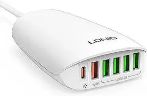 LDNIO 65W PD Fast USB Charger, 6-Port USB C Charging Station with PD3.0 QC4.0 | 600290