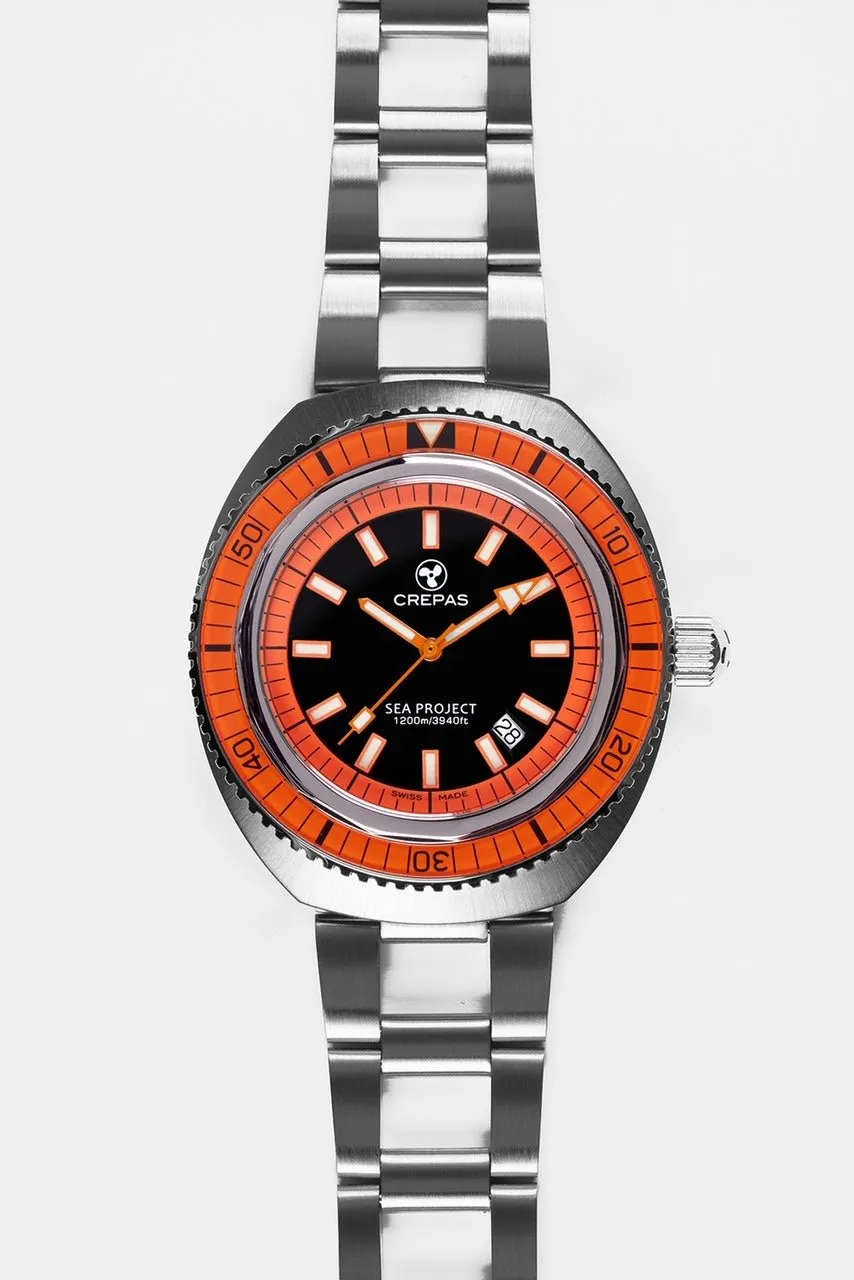 Limited Edition CREPAS SEA PROJECT 1200m iconic Swiss Made Diver Watch Orange