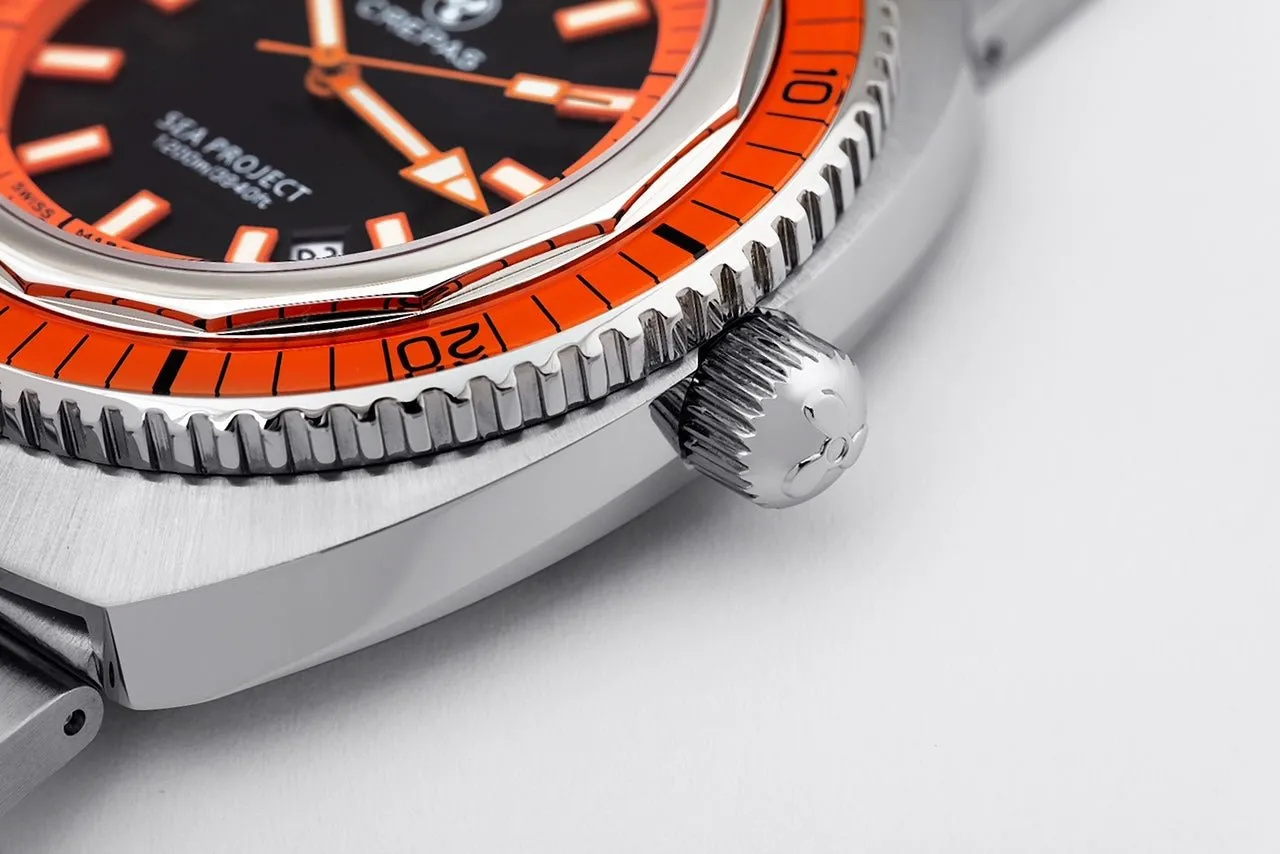 Limited Edition CREPAS SEA PROJECT 1200m iconic Swiss Made Diver Watch Orange