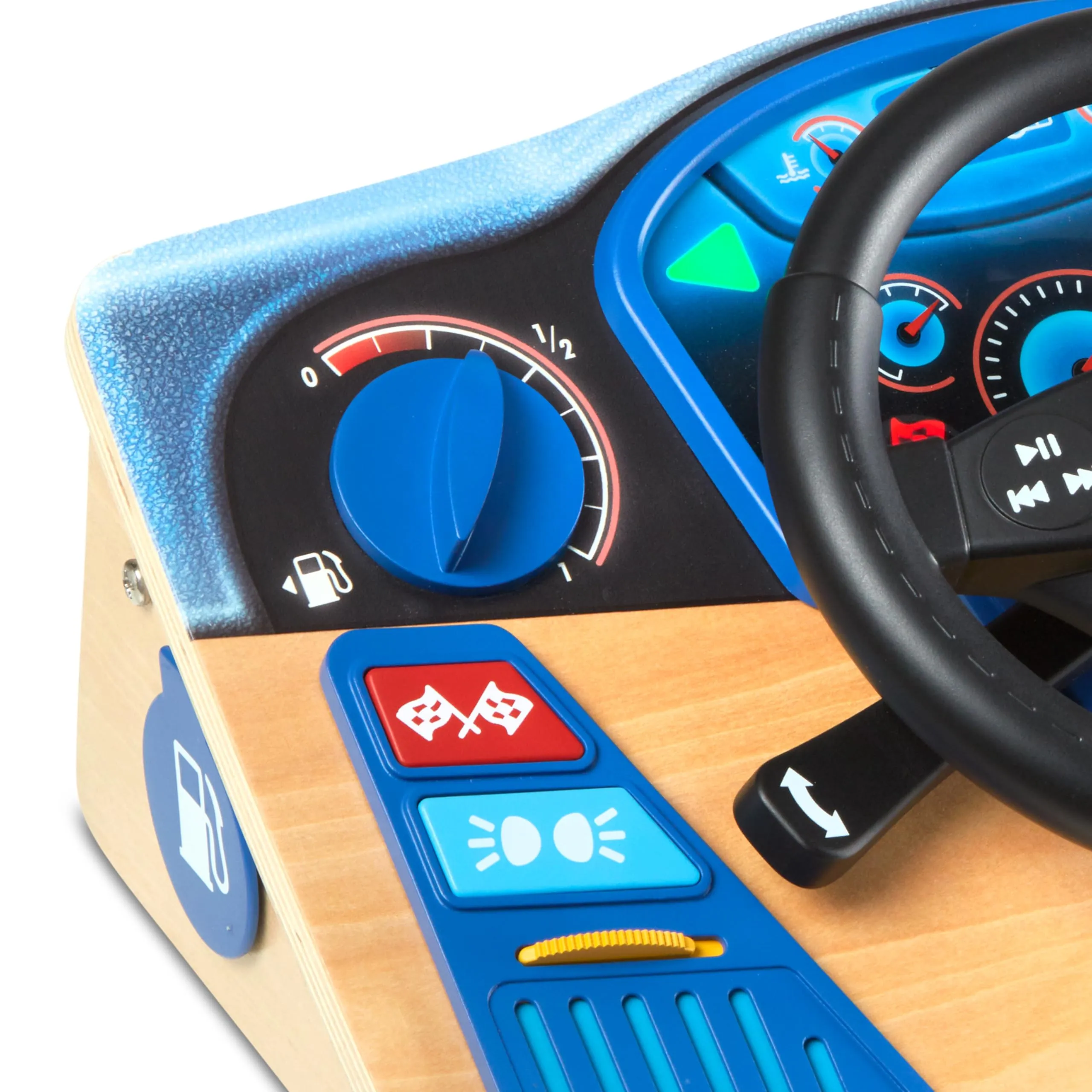 Melissa & Doug Vroom & Zoom Interactive Wooden Dashboard Steering Wheel Pretend Play Driving Toy - FSC Certified