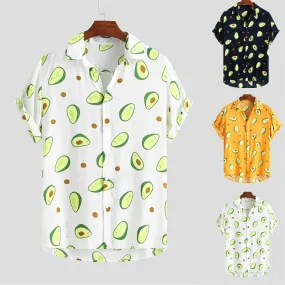 Men's Summer Funny Avocado Print Short Sleeve Blouse