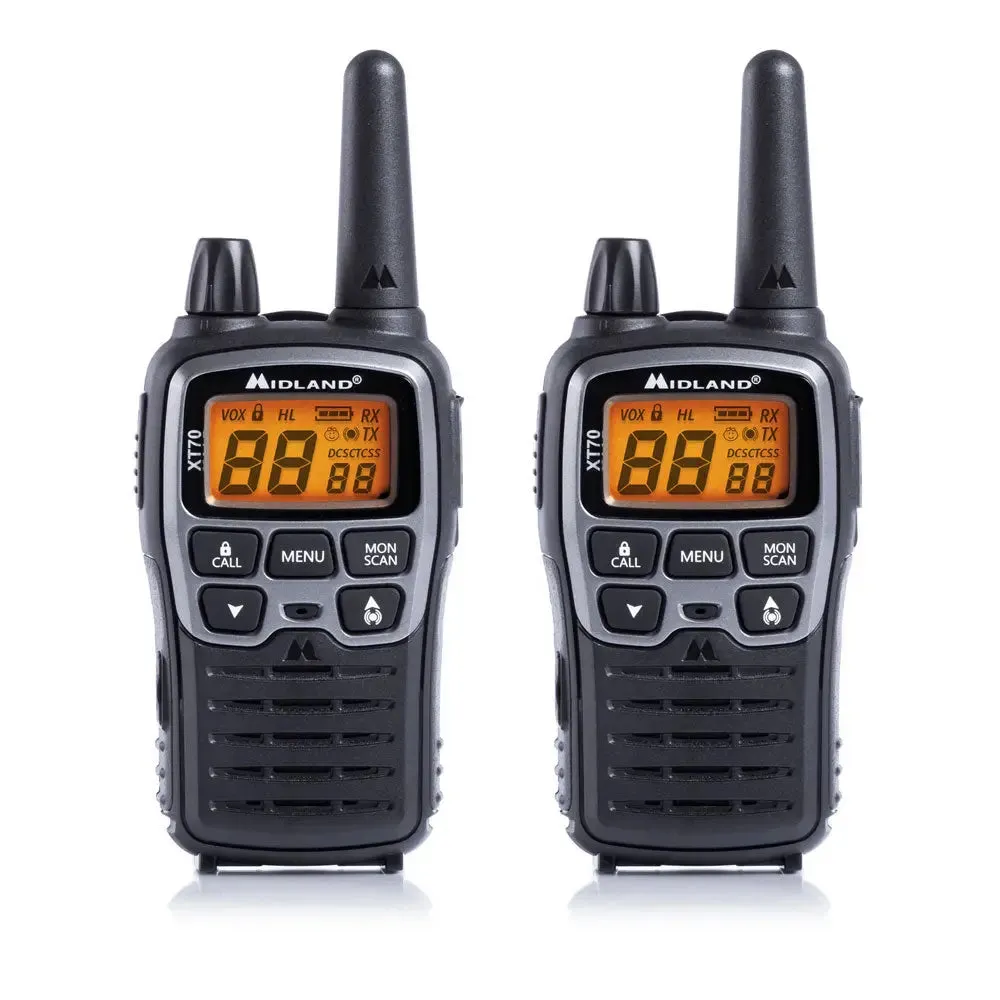 Midland XT70 Walkie Talkie with Earphone Mic, Charging Dock