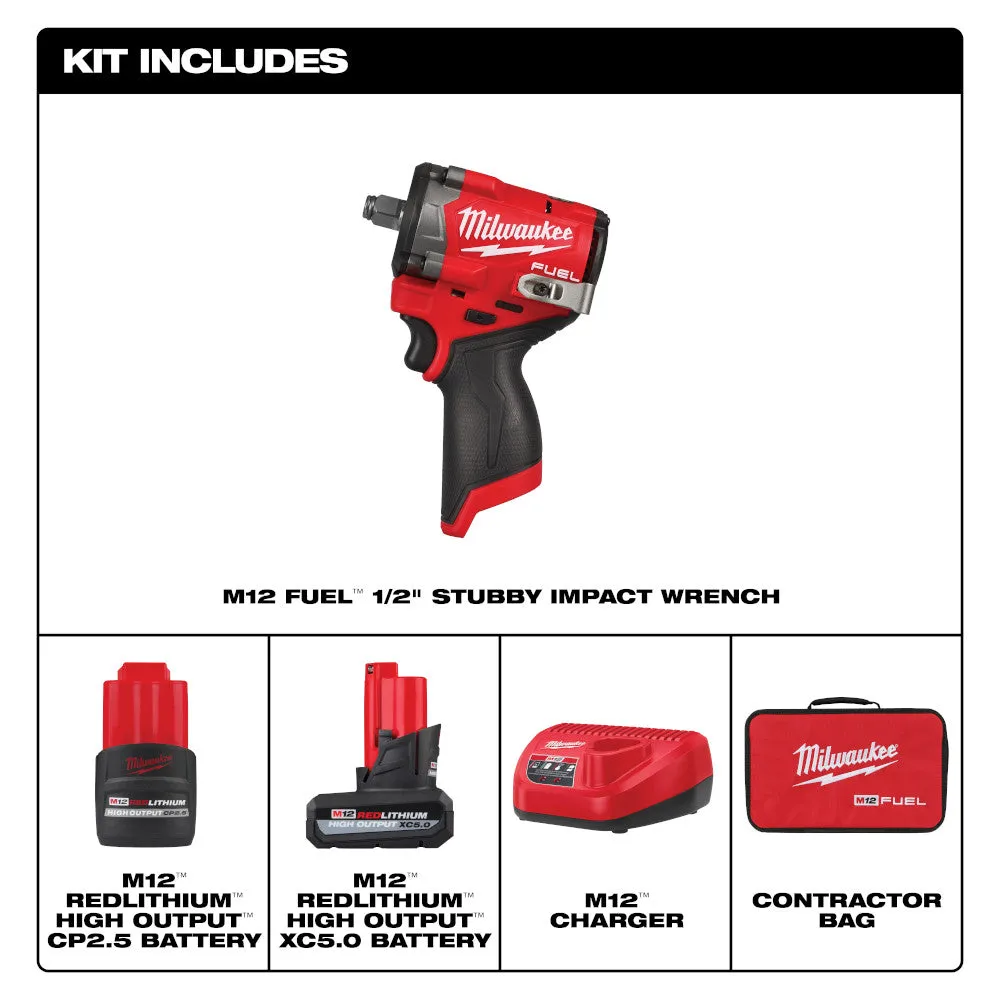 Milwaukee 2563-22 M12 FUEL 12V 1/2" Corddles Stubby Impact Wrench Kit