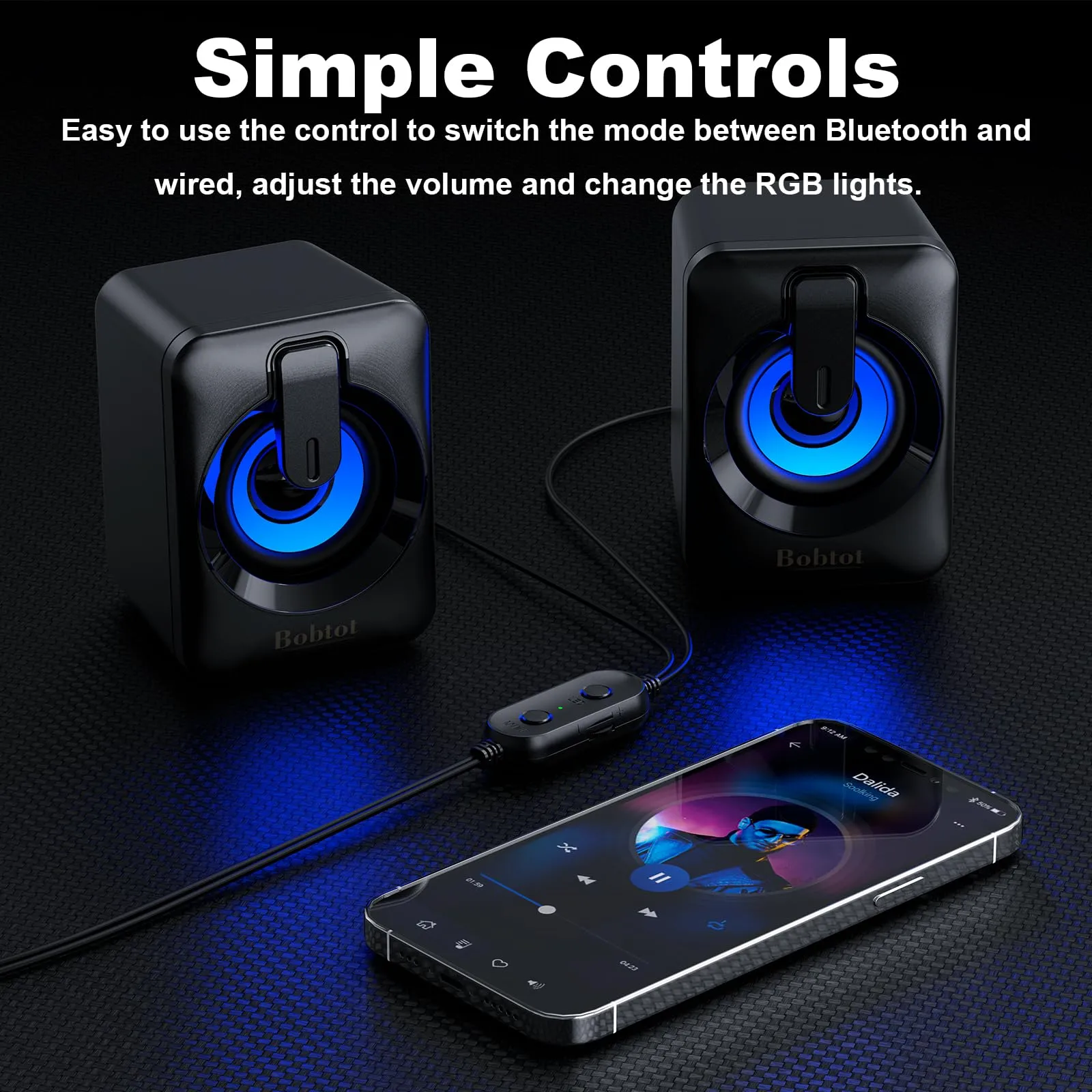 MINI2A Computer Speaker USB Powered - 2.0 Mini Portable Bluetooth Subwoofer with RGB