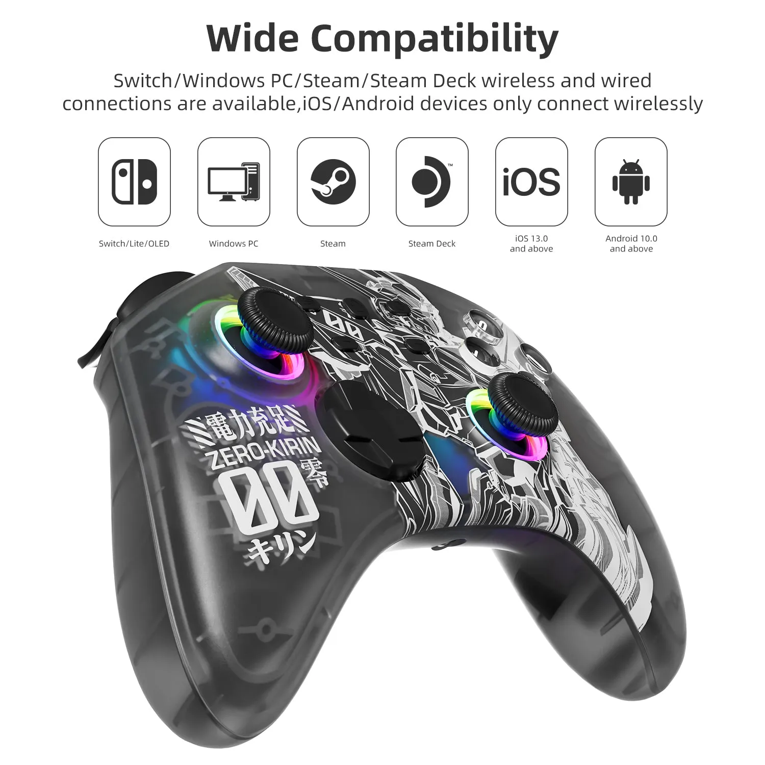 Mytrix Zero-Kirin Wireless Pro RGB Controller with Programmable Back Buttons and Turbo, for Nintendo Switch, PC, Android & iOS