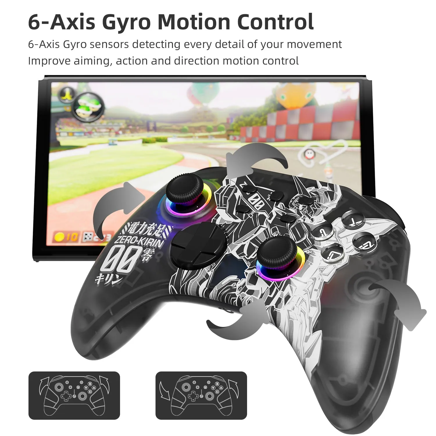 Mytrix Zero-Kirin Wireless Pro RGB Controller with Programmable Back Buttons and Turbo, for Nintendo Switch, PC, Android & iOS