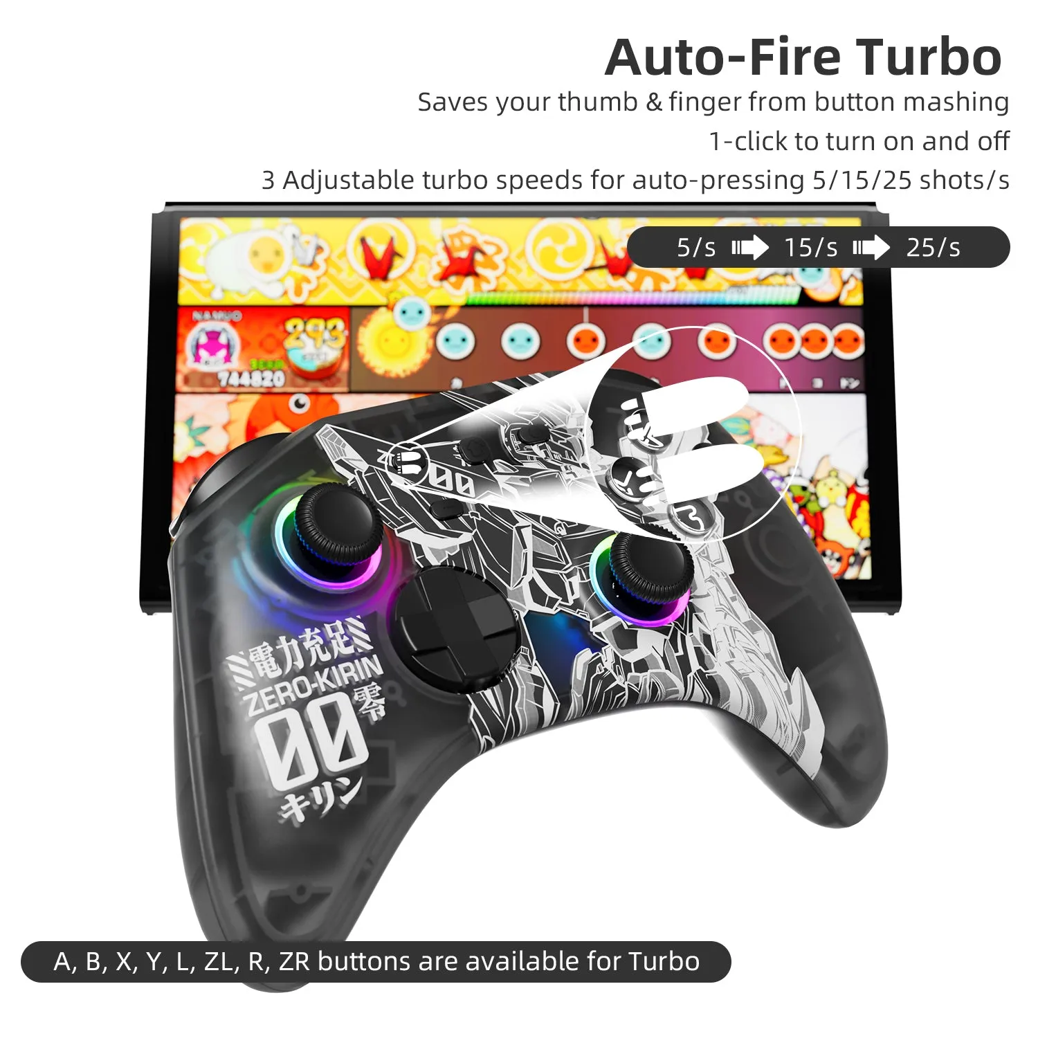 Mytrix Zero-Kirin Wireless Pro RGB Controller with Programmable Back Buttons and Turbo, for Nintendo Switch, PC, Android & iOS