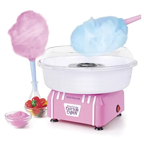 Nostalgia Cotton Candy Machine - Retro Cotton Candy Machine for Kids with 2 Reusable Cones, 1 Sugar Scoop, and 1 Extractor Head – Pink