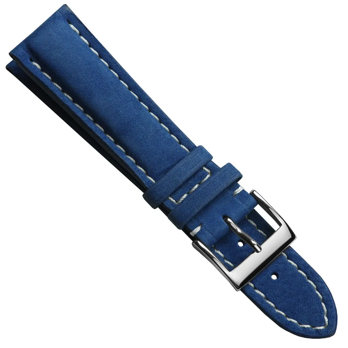 Ostend Thick Padded Leather Watch Strap  - Nubuck Azure Blue