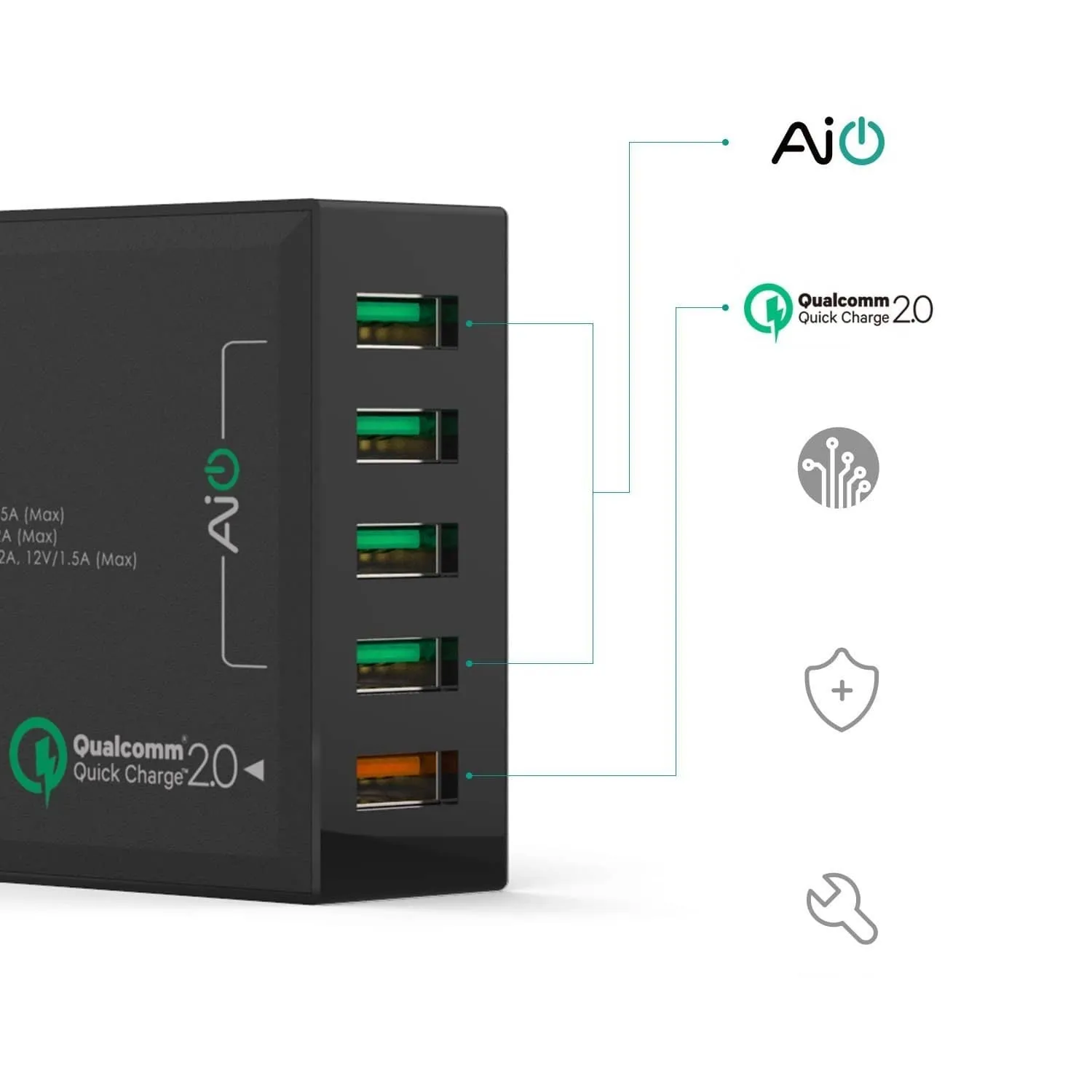 PA-T1 54W 5 USB Port Qualcomm Quick Charge 2.0 Desktop Charger