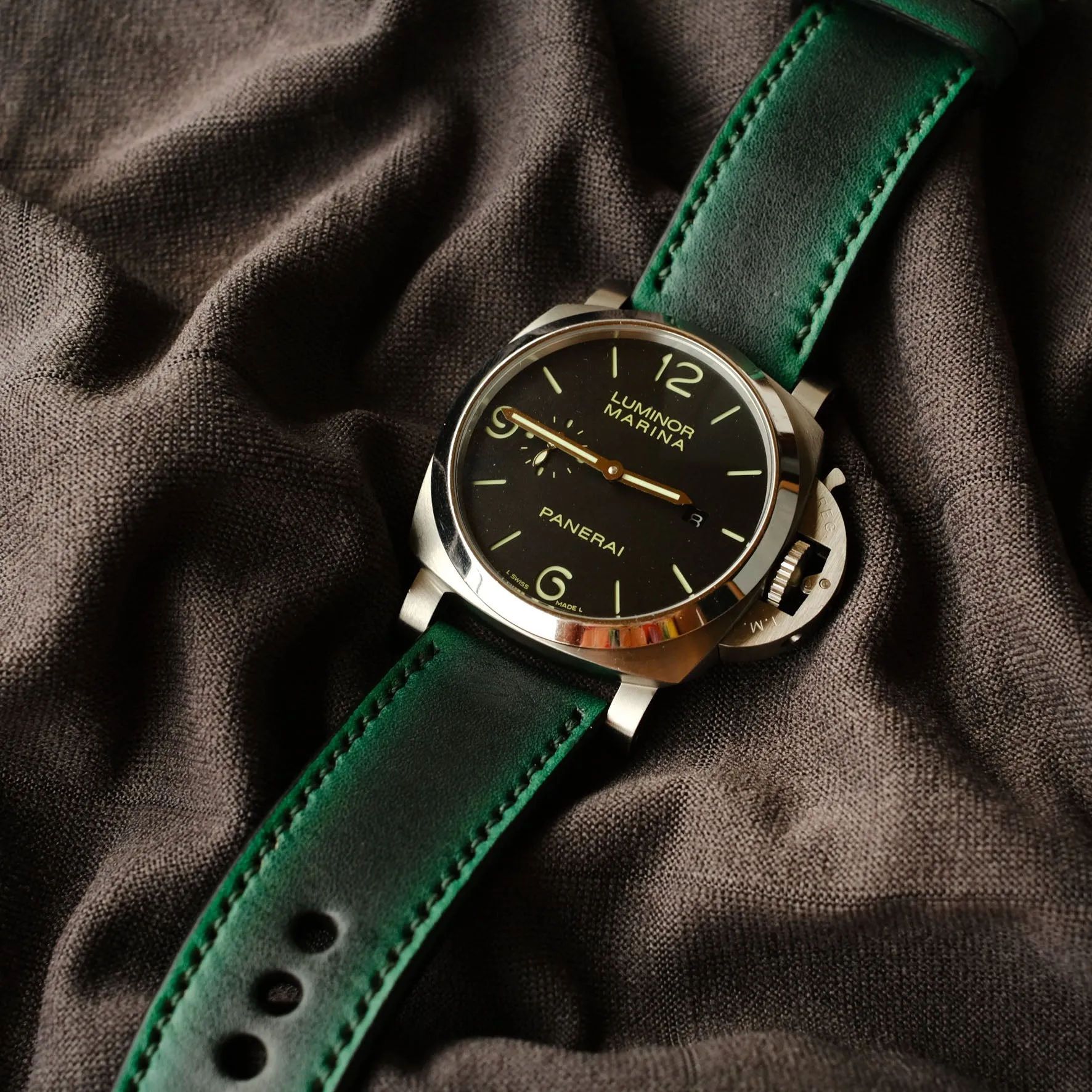 Panerai Neon Green watch band Panerai Green Strap For Officine Panerai Luminor Marina Radiomir PAM 22mm 24mm 26mm Band Handmade Leather Straps