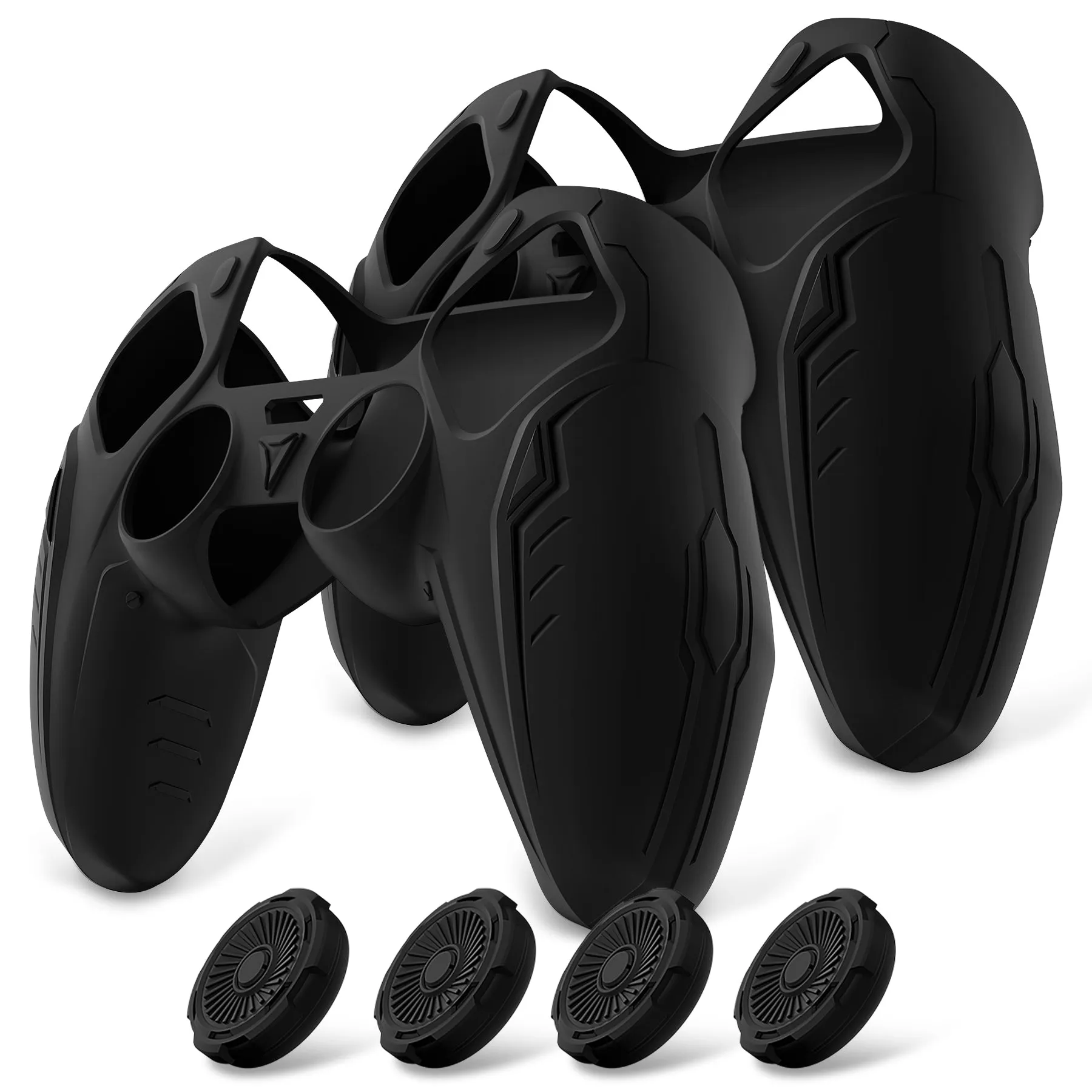 PlayVital 2 Set Futuristic CyberMech Design Silicone Case with Thumb Grips for PS5 Wireless Controller, Compatible with PS5 Official Charging Dock - Black - CHXPFP006