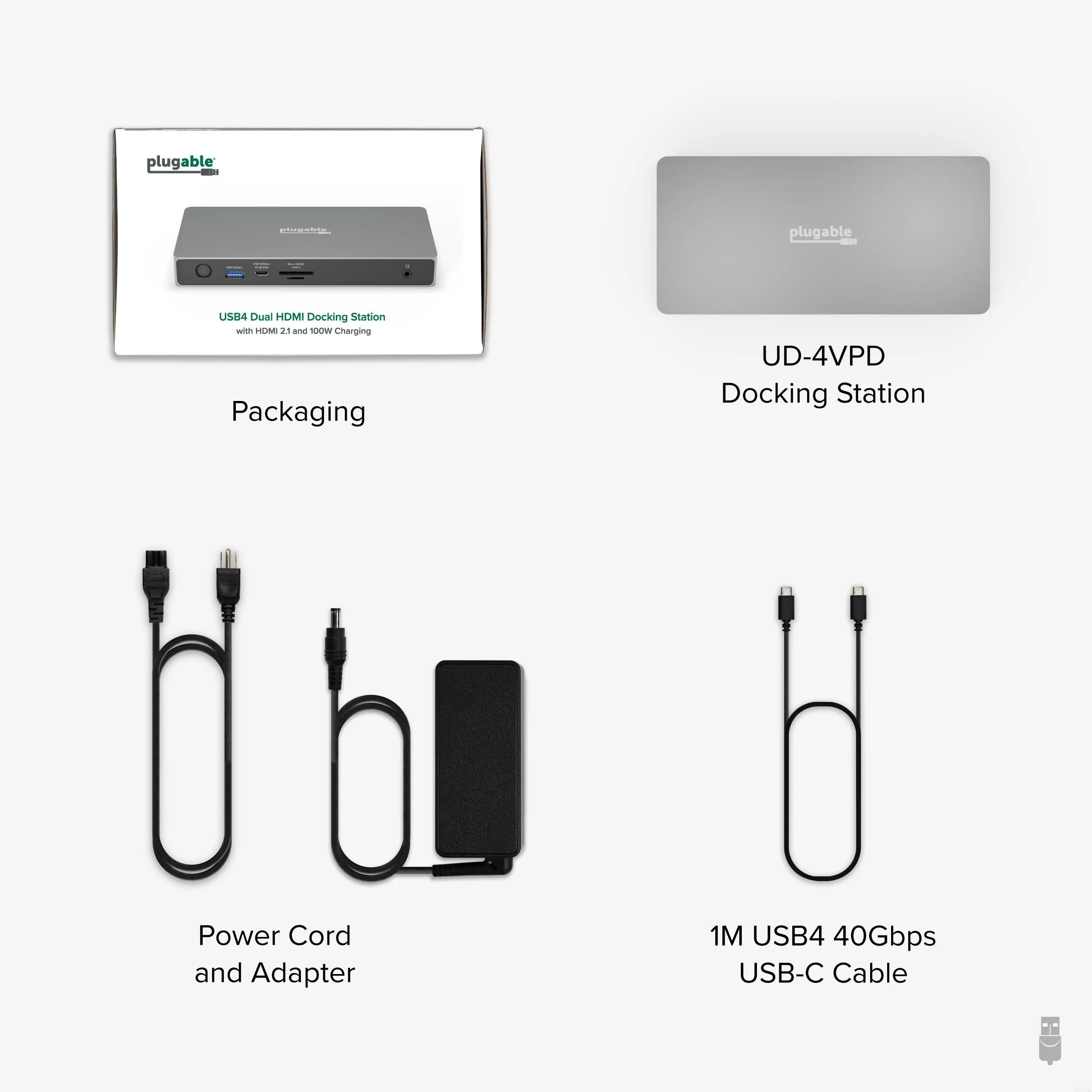 Plugable USB4 Dual Monitor Docking Station with 4K 120Hz HDMI, 100W Charging