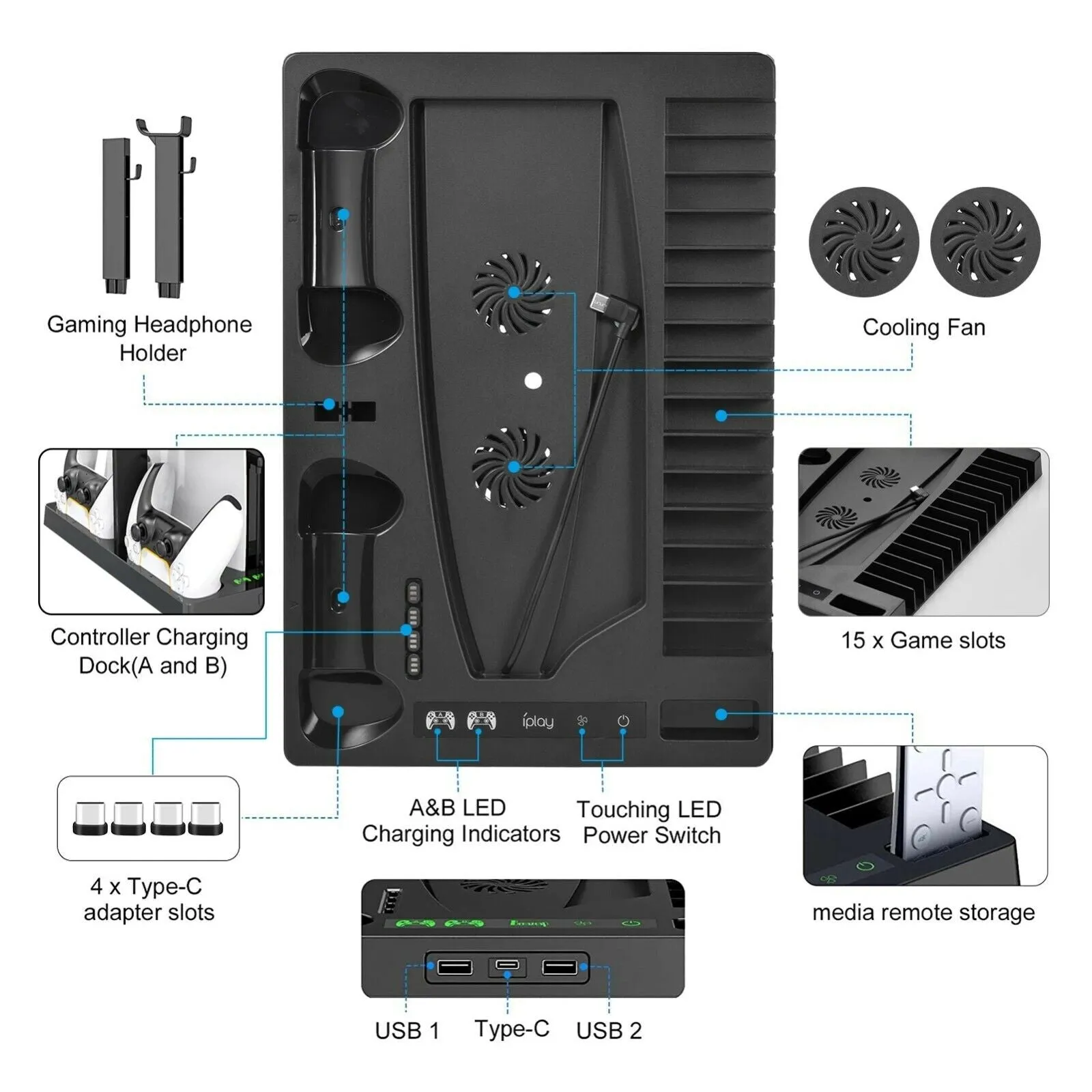 PS5 Multifunctional Cooling Stand DE / UHD Version Playstation 5 Station Storage