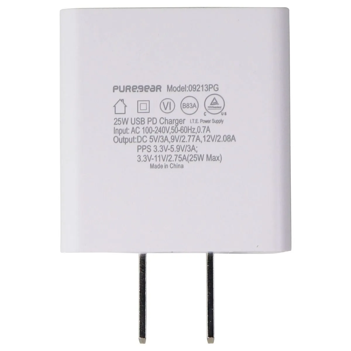 PureGear 25-Watt LightSpeed Wall Charger with Single USB-C Port - White