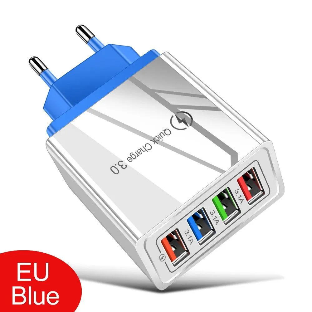 Quick Charge 4.0 USB Charger Universal 4 Port Fast Charging EU US Plug Power Adapter For Samsung S10 iPhone 12 11 Tablet Charge