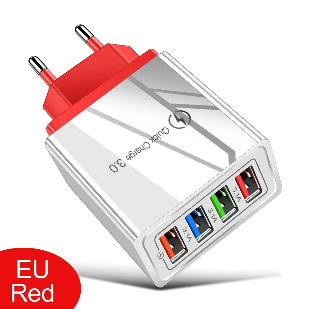 Quick Charge 4.0 USB Charger Universal 4 Port Fast Charging EU US Plug Power Adapter For Samsung S10 iPhone 12 11 Tablet Charge