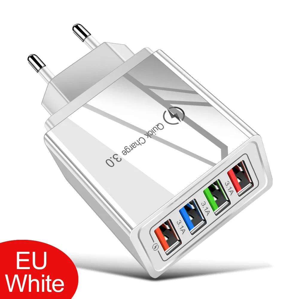 Quick Charge 4.0 USB Charger Universal 4 Port Fast Charging EU US Plug Power Adapter For Samsung S10 iPhone 12 11 Tablet Charge