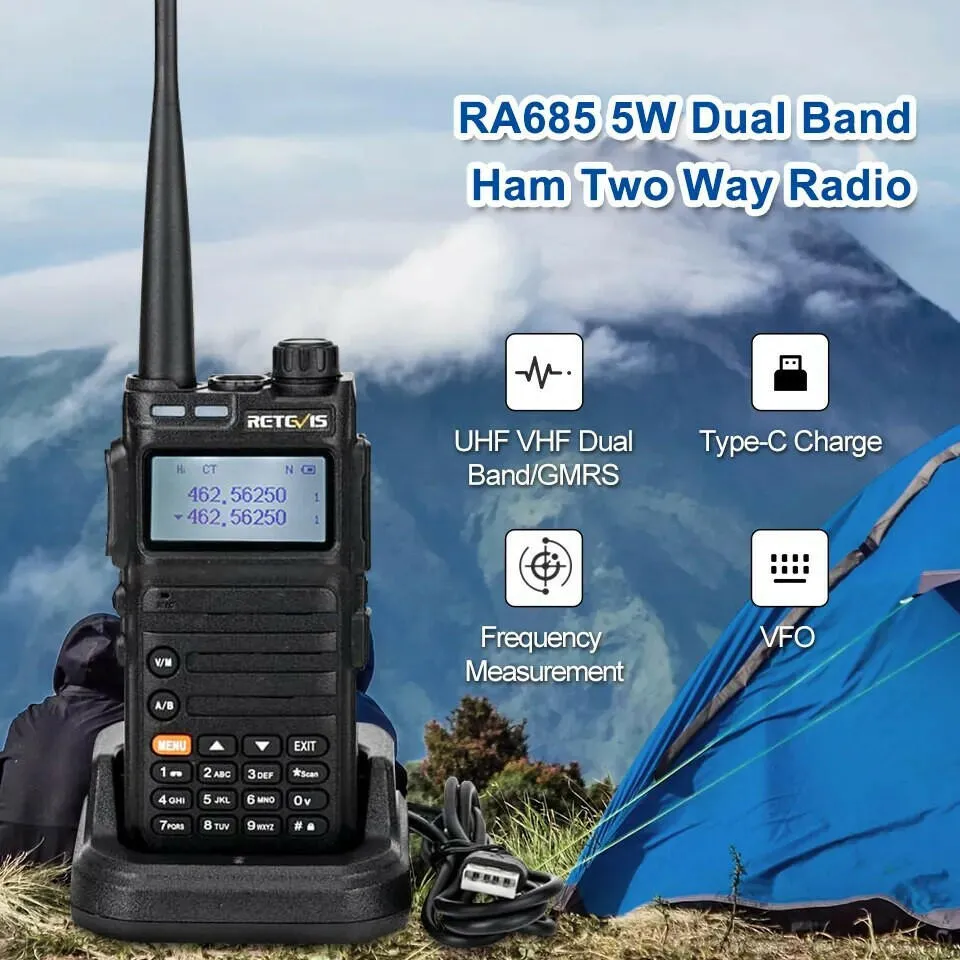 Retevis RA685 Walkie Talkie Ham Two-way Radio Stations Long Range Walkie-talkies Profesional UHF VHF USB Type C Charger 5W