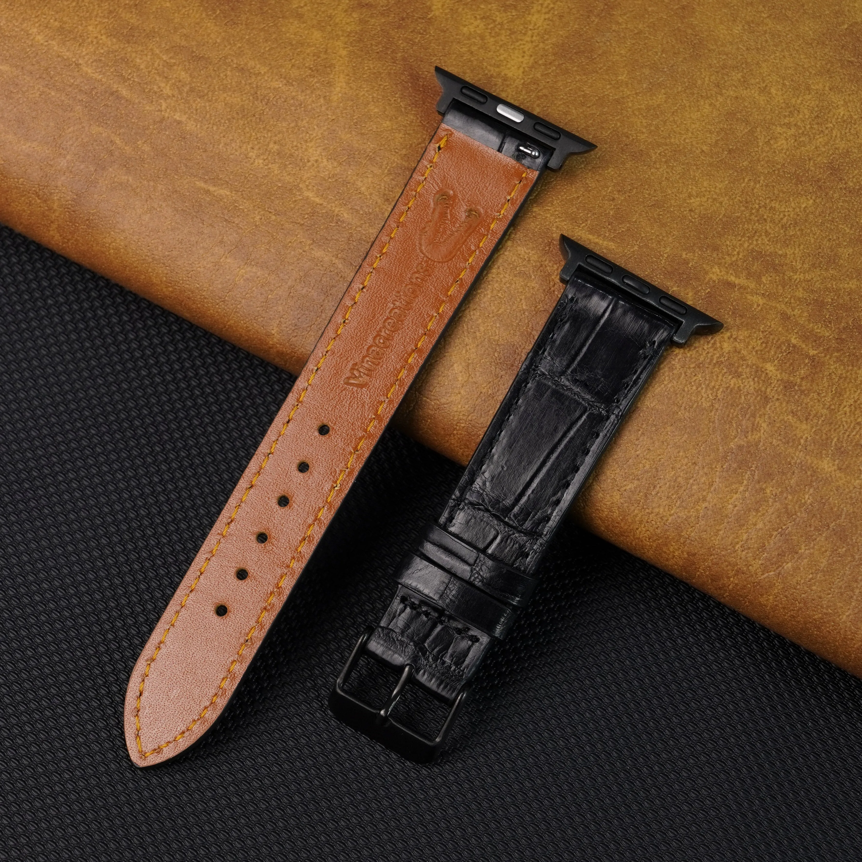 Slim Black Alligator Apple Leather Watch Band