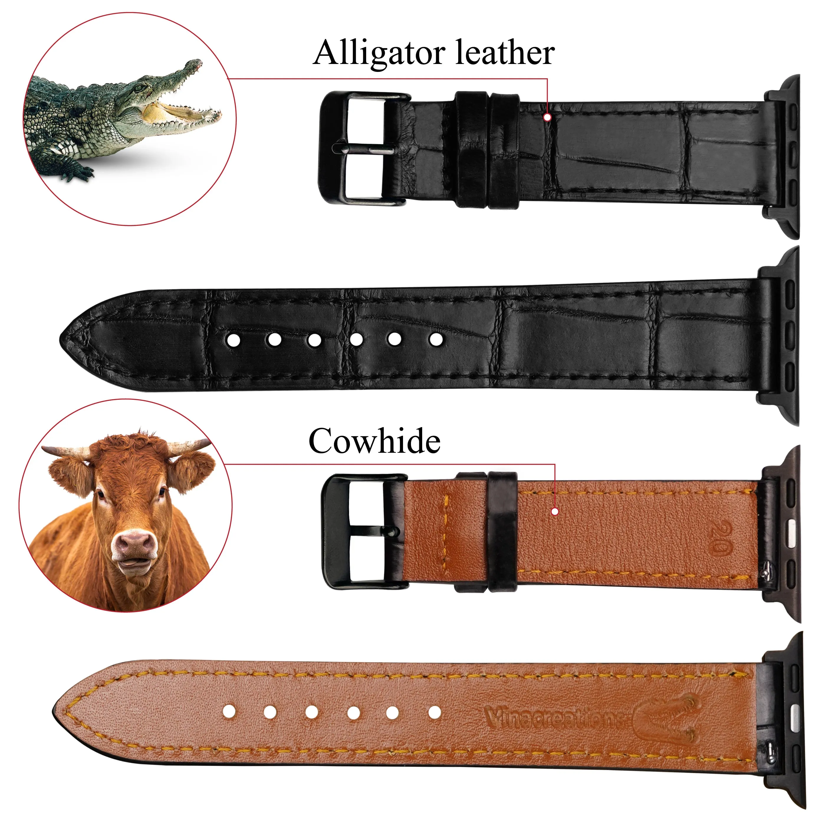 Slim Black Alligator Apple Leather Watch Band