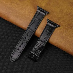 Slim Black Alligator Apple Leather Watch Band