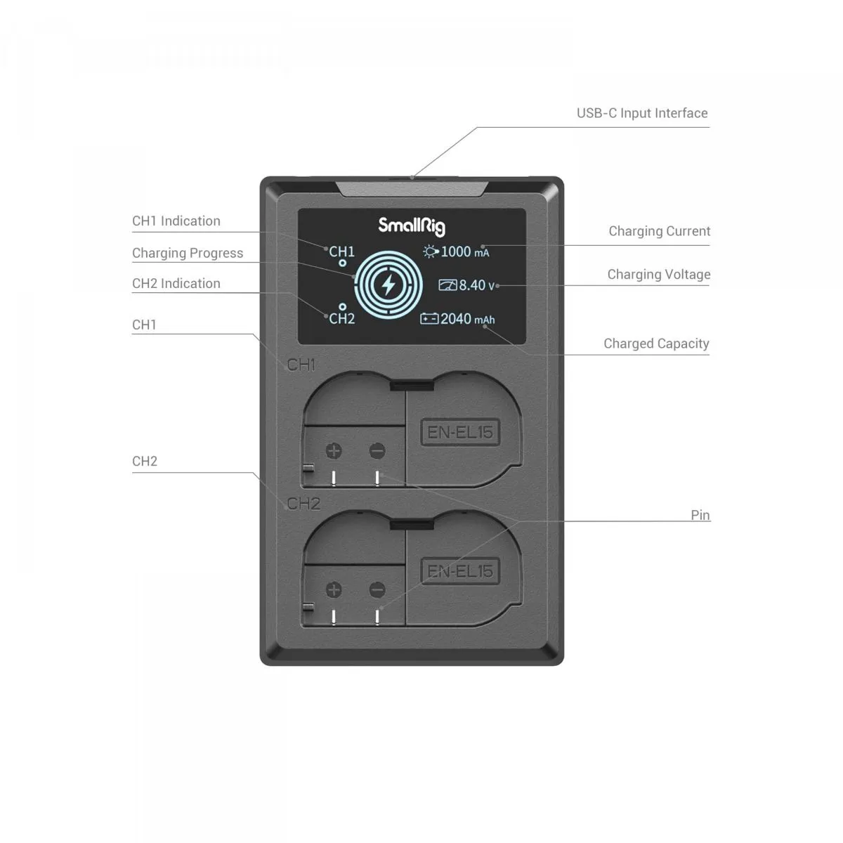 SmallRig EN-EL15 Camera Battery and Charger Kit 3820B (Black)