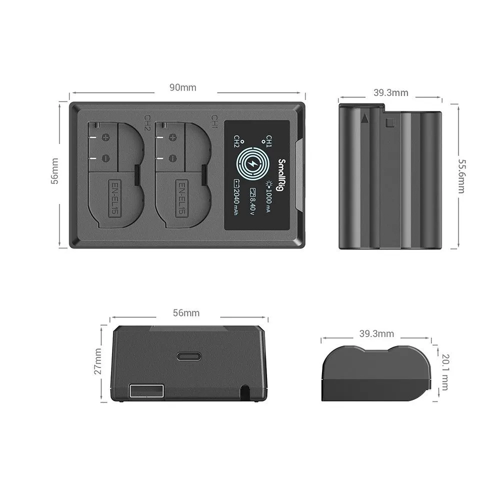 SmallRig EN-EL15 Camera Battery and Charger Kit 3820B (Black)