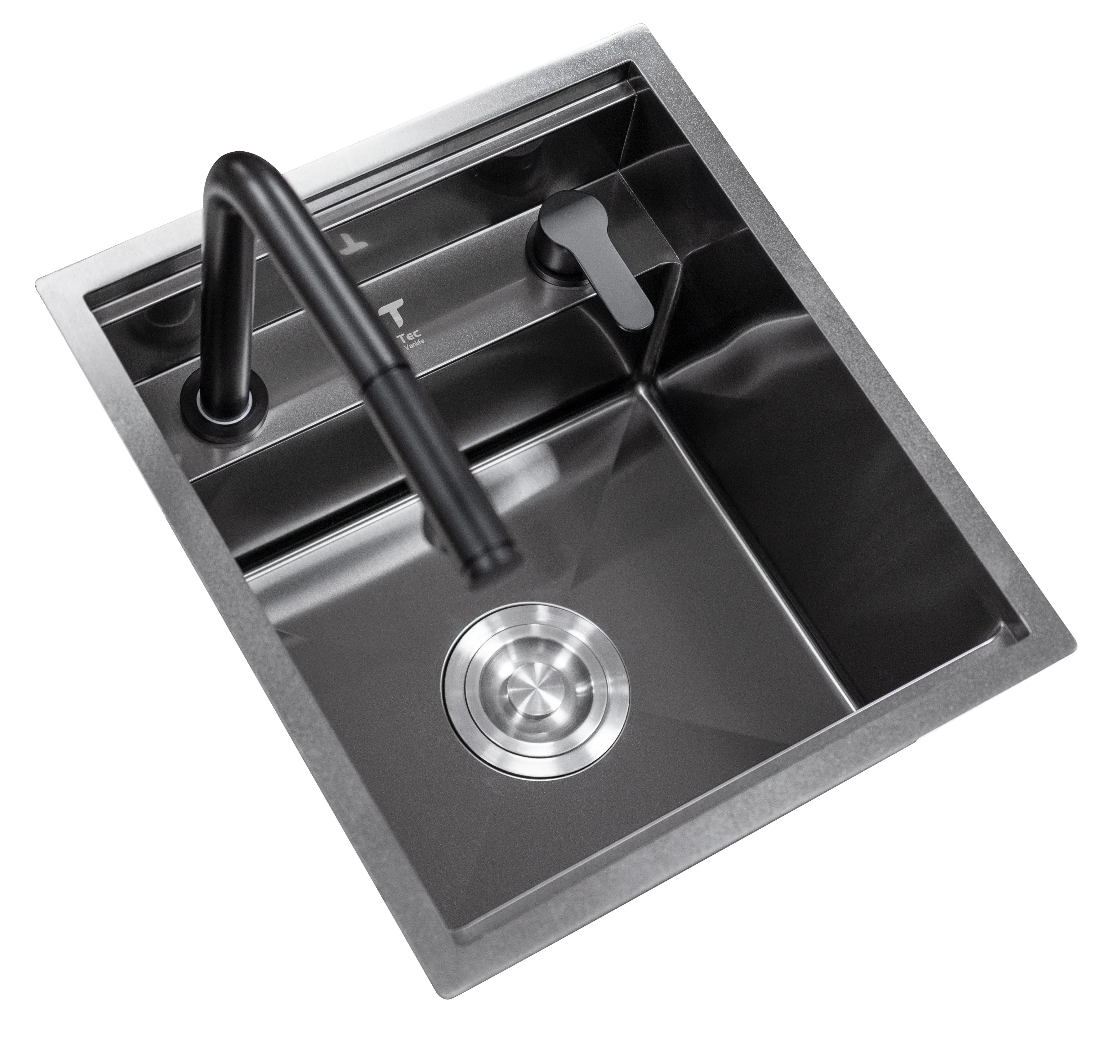 Space-Saving Camper Van/Truck RV Sink - Black Stainless Steel with Hideaway Faucet