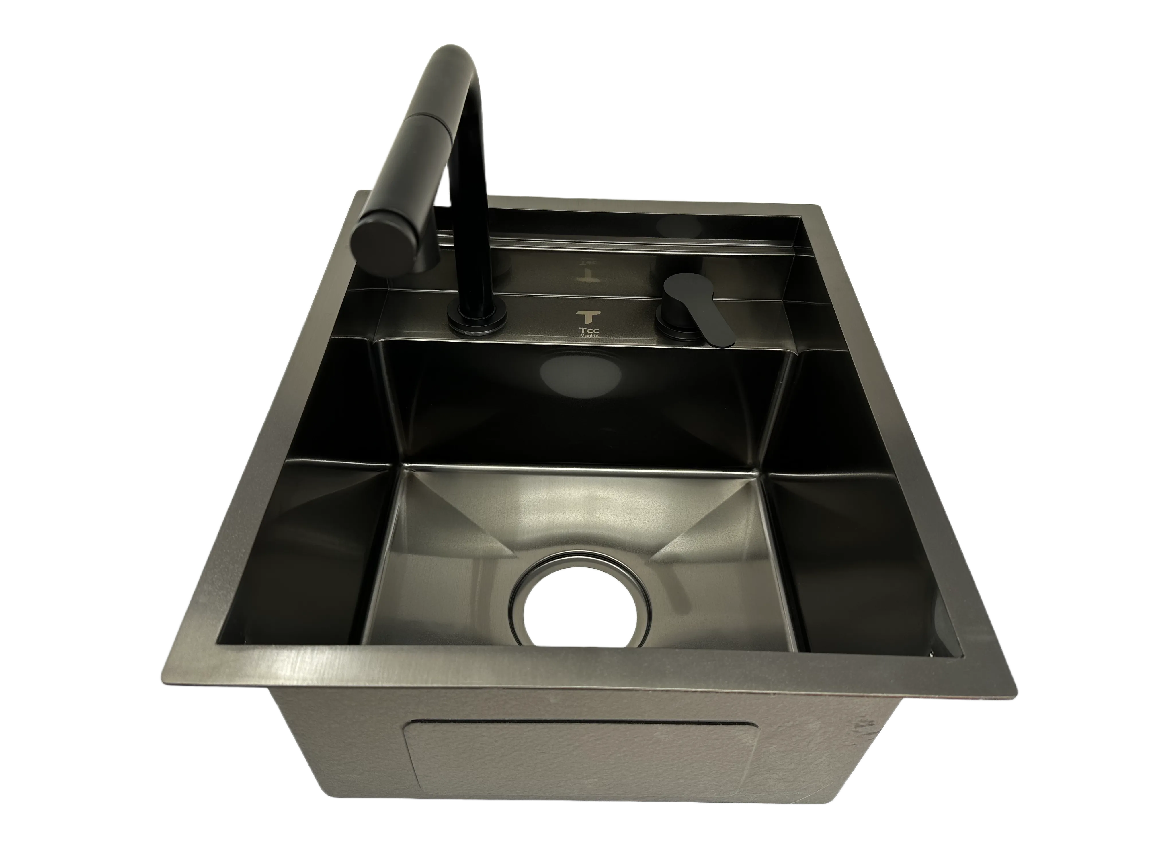 Space-Saving Camper Van/Truck RV Sink - Black Stainless Steel with Hideaway Faucet